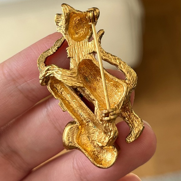 1928 “Cool Cat The Jazz Meo-sician Pin” Sunglasses Saxophone Kitten Gold Brooch - Picture 12 of 12